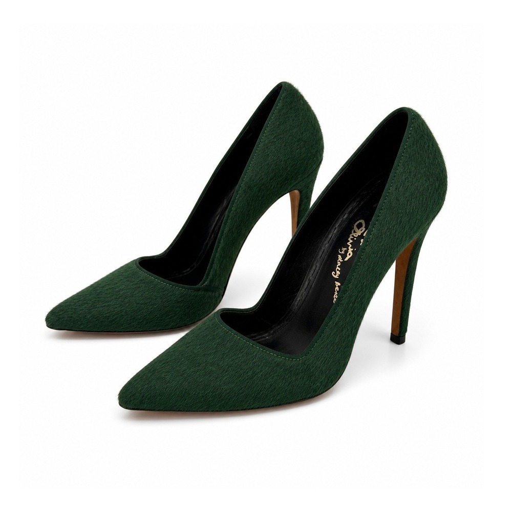 Alice + Olivia Green Calf Hair Pointed Toe Pumps Size 39 Dark Forest Stiletto